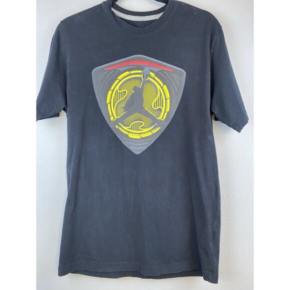 Air Jordan Shielded Jump Sz M Large Logo Hit Front Small Logo Back Black TShirt - Picture 1 of 8